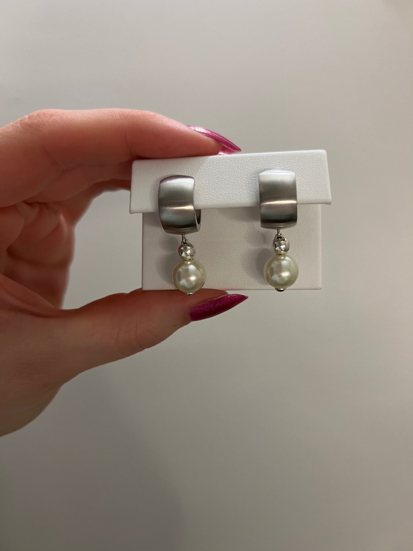 Pearl and Wide Sterling Silver Hoops
