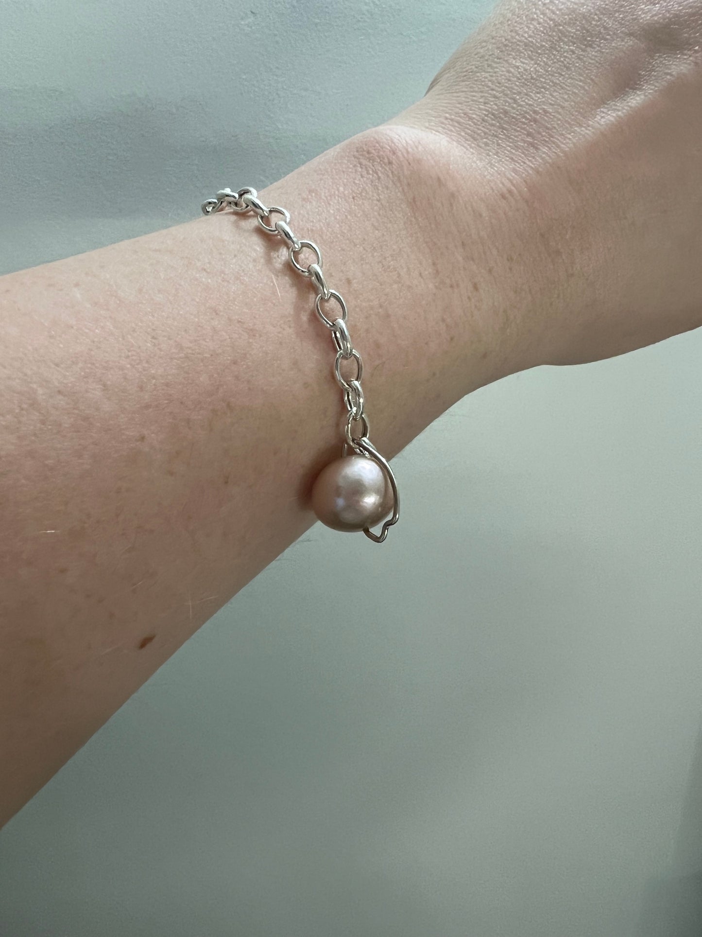 Sterling Silver Link Bracelet with Pearl