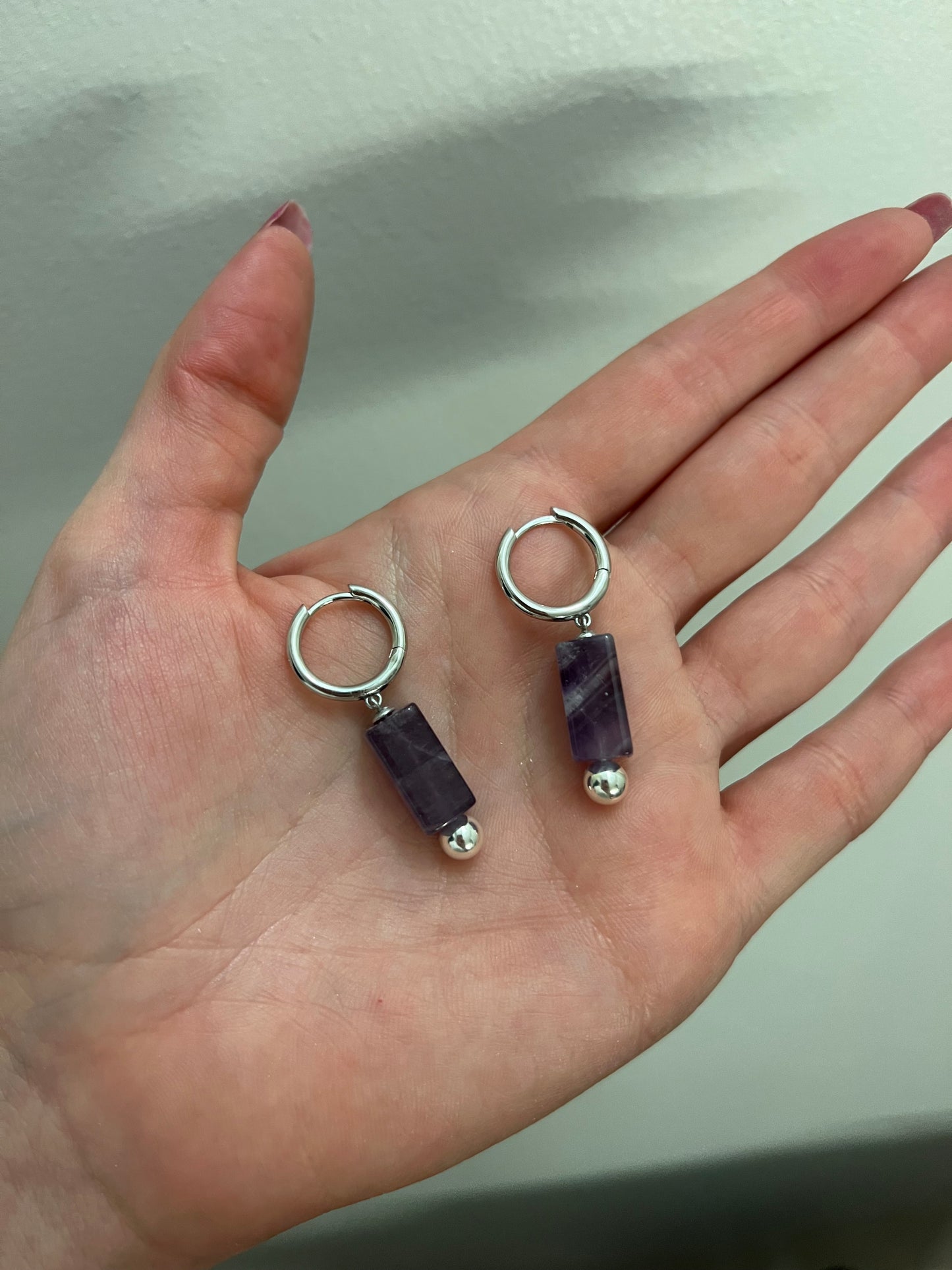 Purple Amethyst and Sterling Silver Hoops
