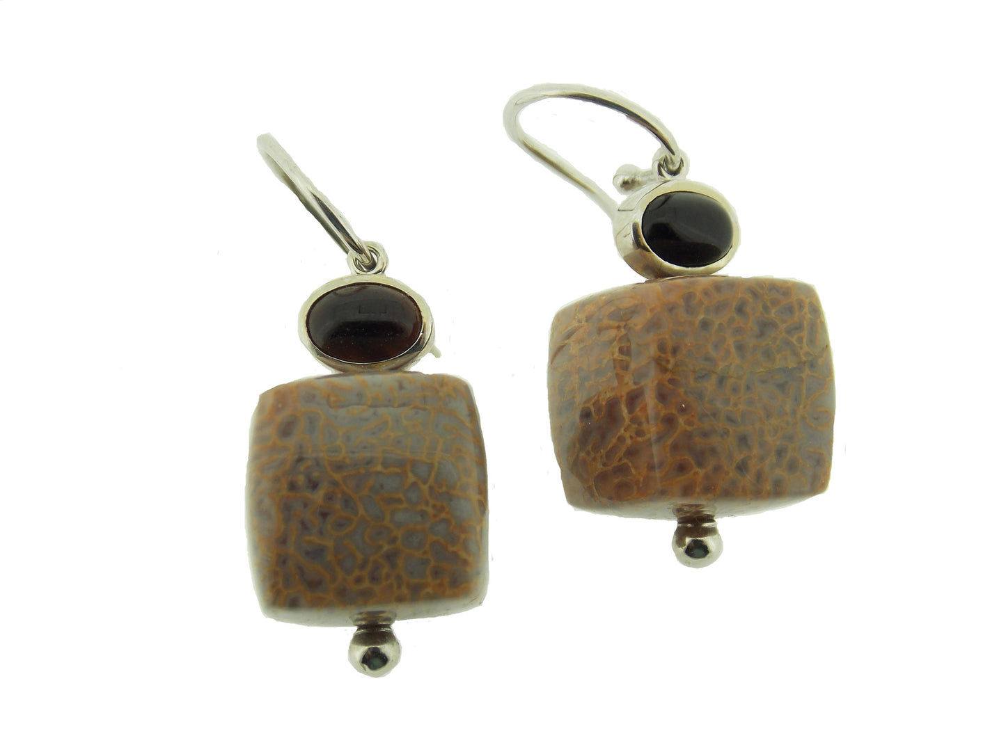 Fossilized Dinosaur Bone Cube Earrings