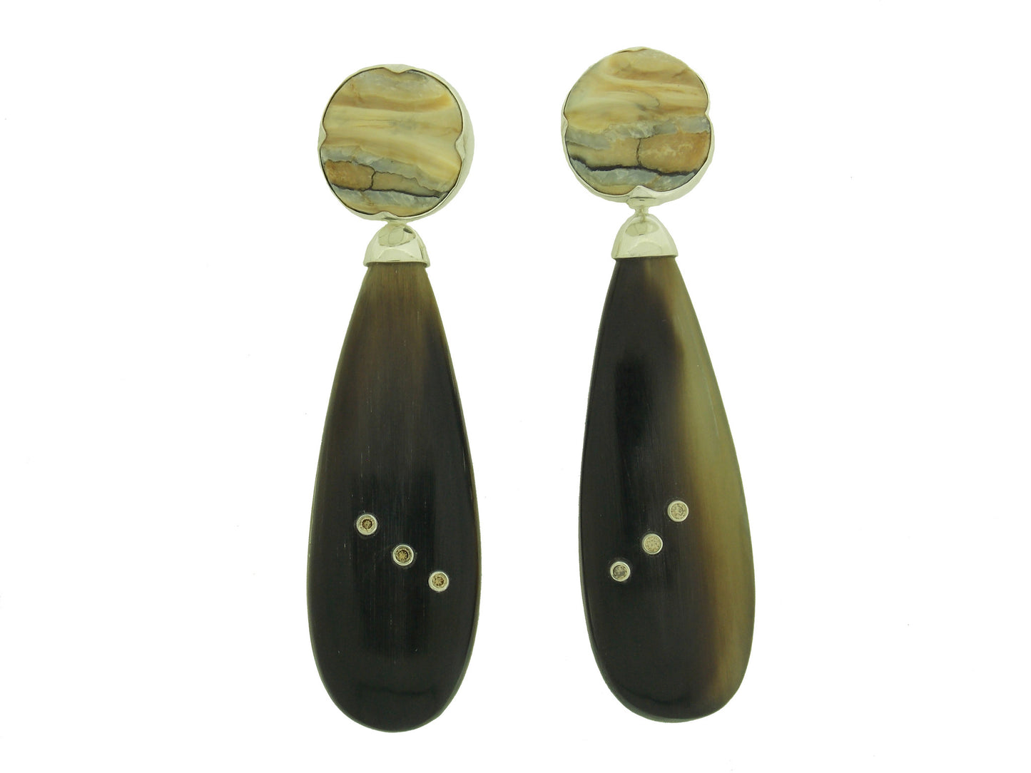 Flat Buffalo Horns set with Triple Cognac Diamonds