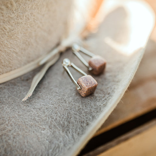 Fossilized Dinosaur Bone & Diamond Earrings