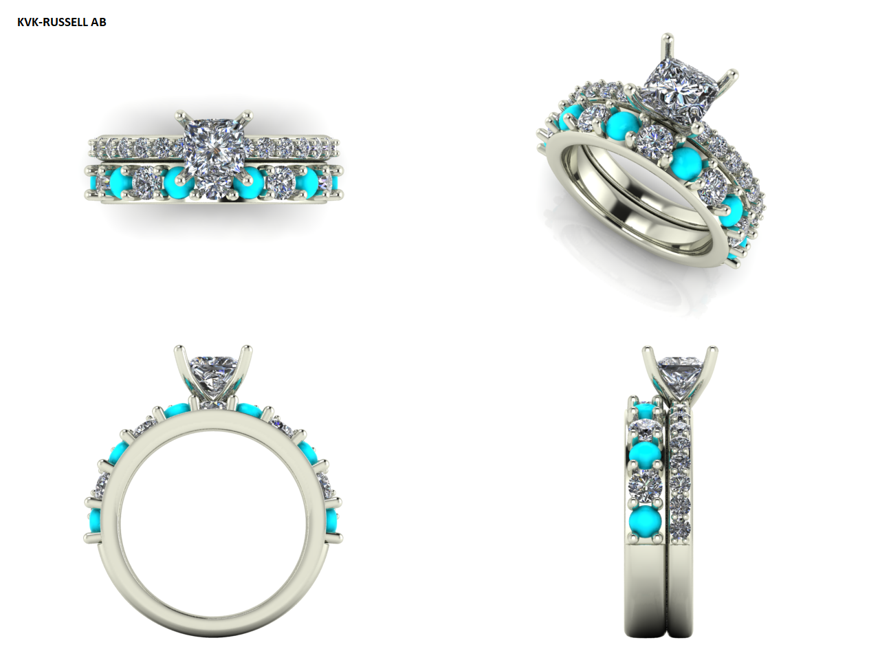 Turquoise and Diamond Engagement Ring Set