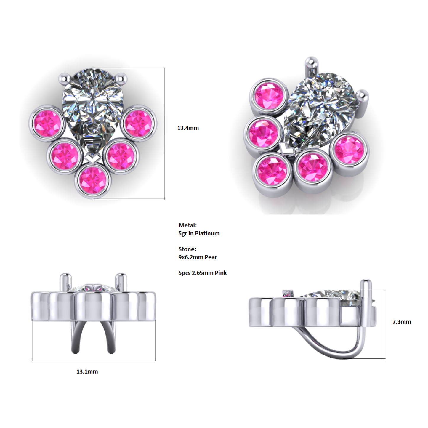 Pear Diamond Pendant with Pink Sapphires