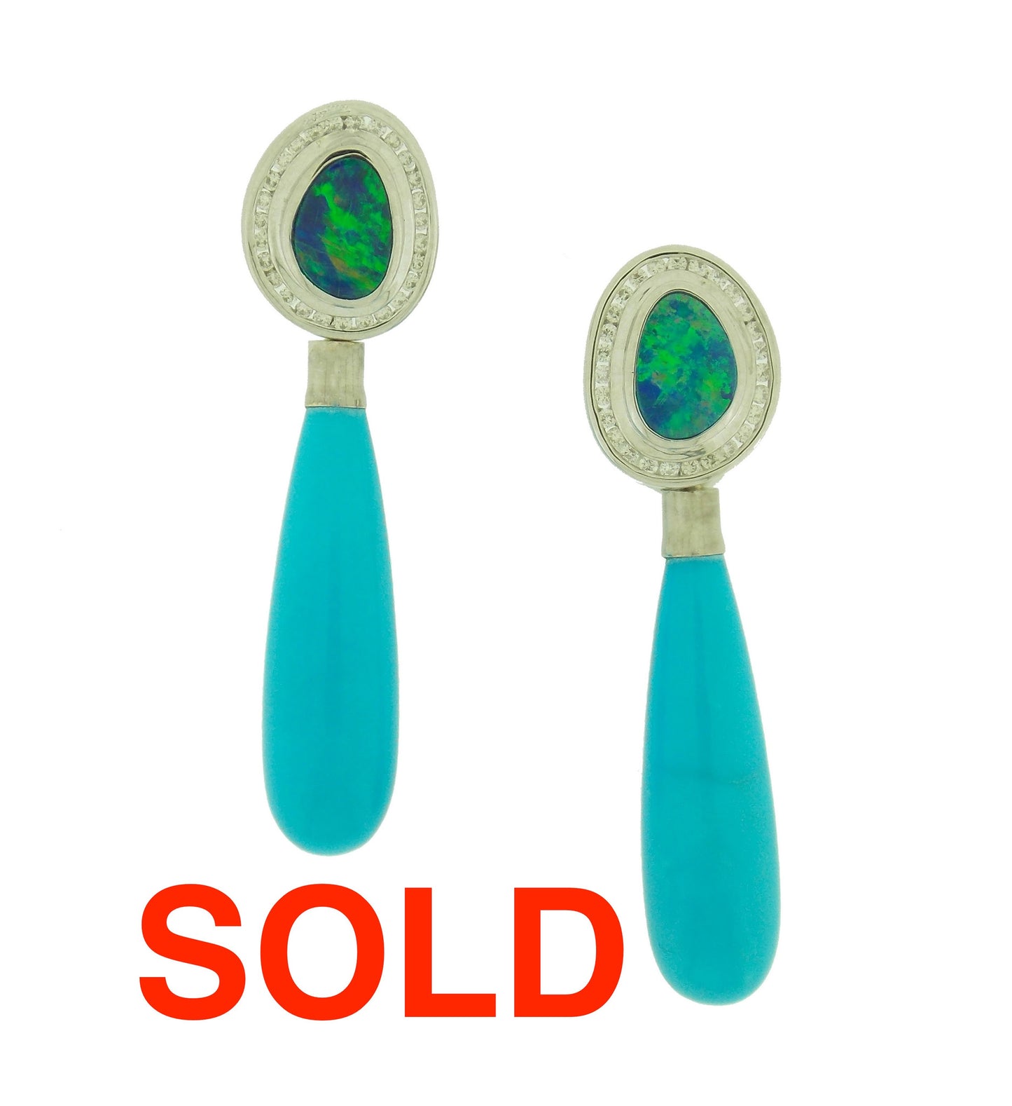Opal, Diamond and Turquoise Earrings