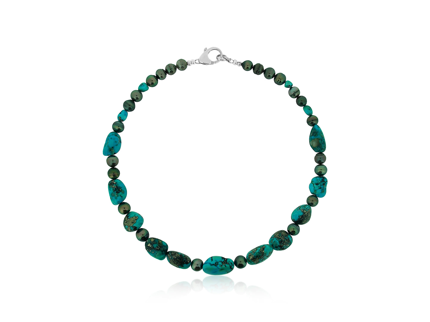 Rare Morenci Turquoise & Tahitian Pearl Necklace