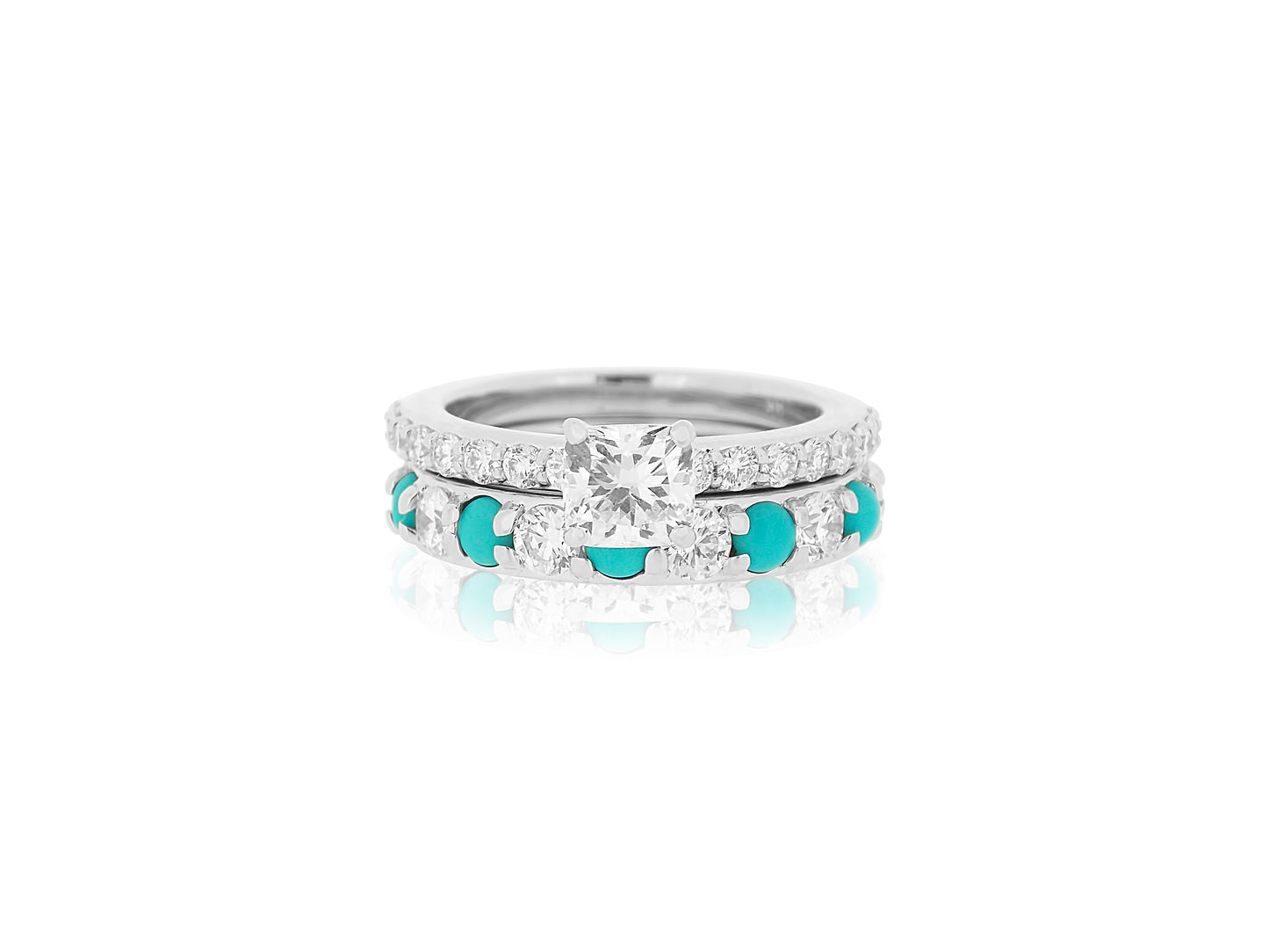 Turquoise and Diamond Engagement Ring Set