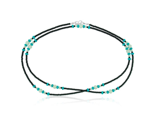 Blue Turquoise Pearl and Spinel Necklace