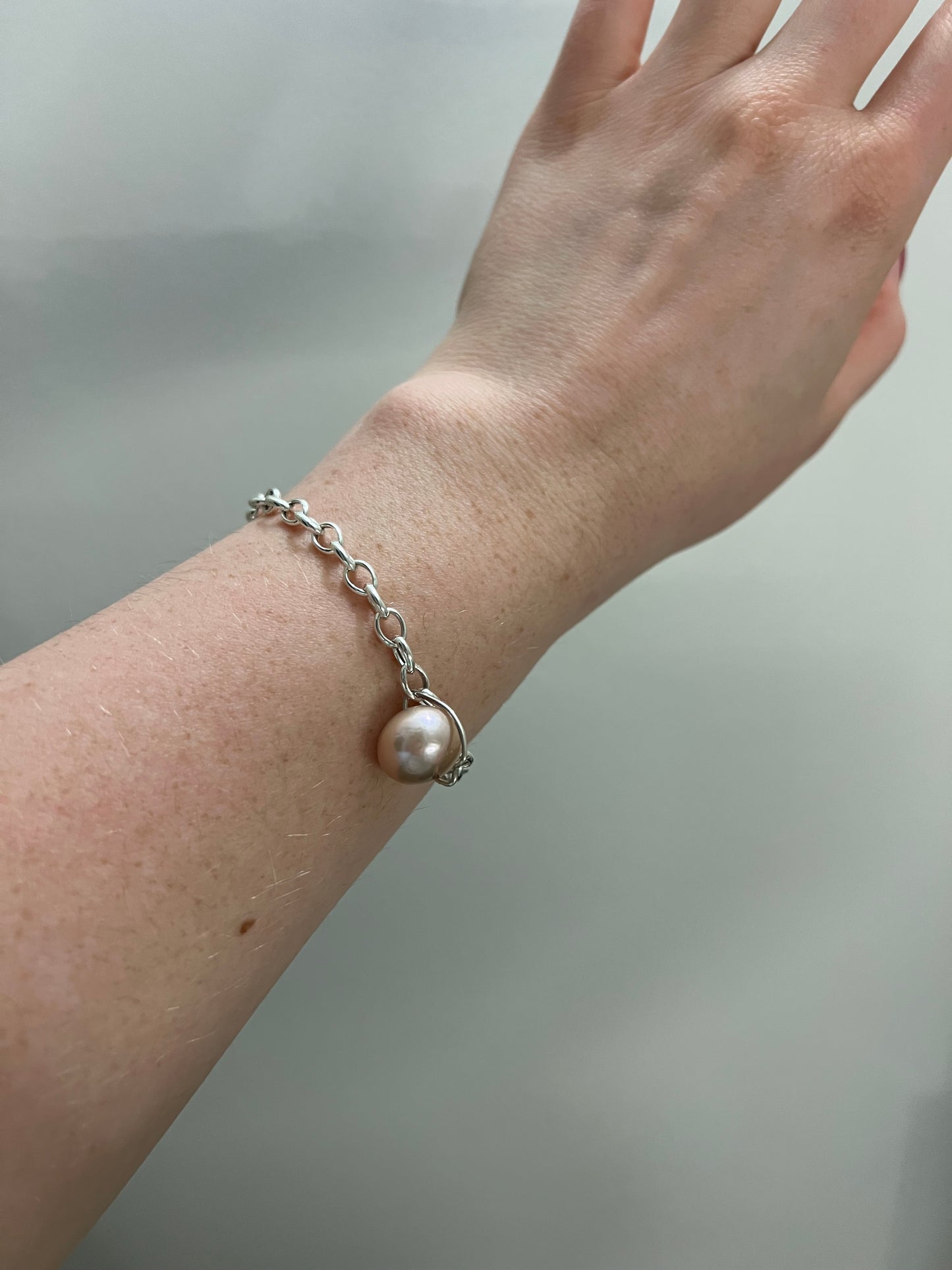 Sterling Silver Link Bracelet with Pearl