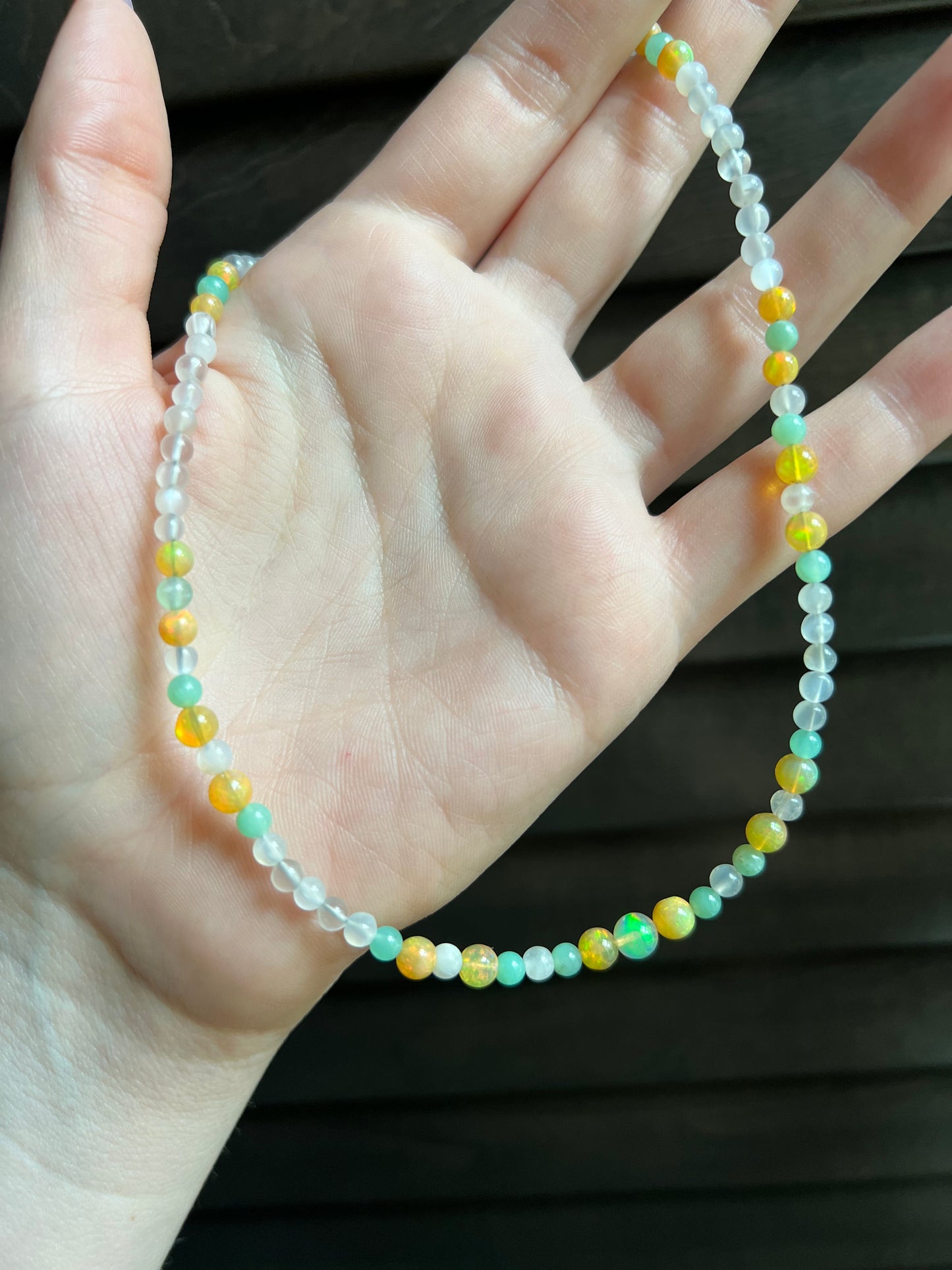 Moonstone, Chrysoprase, and Opal Necklace