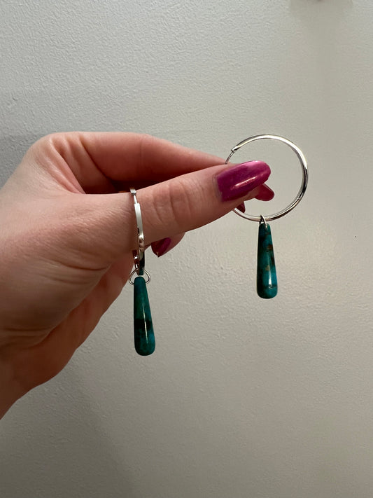 Turquoise and Large Sterling Silver Hoops