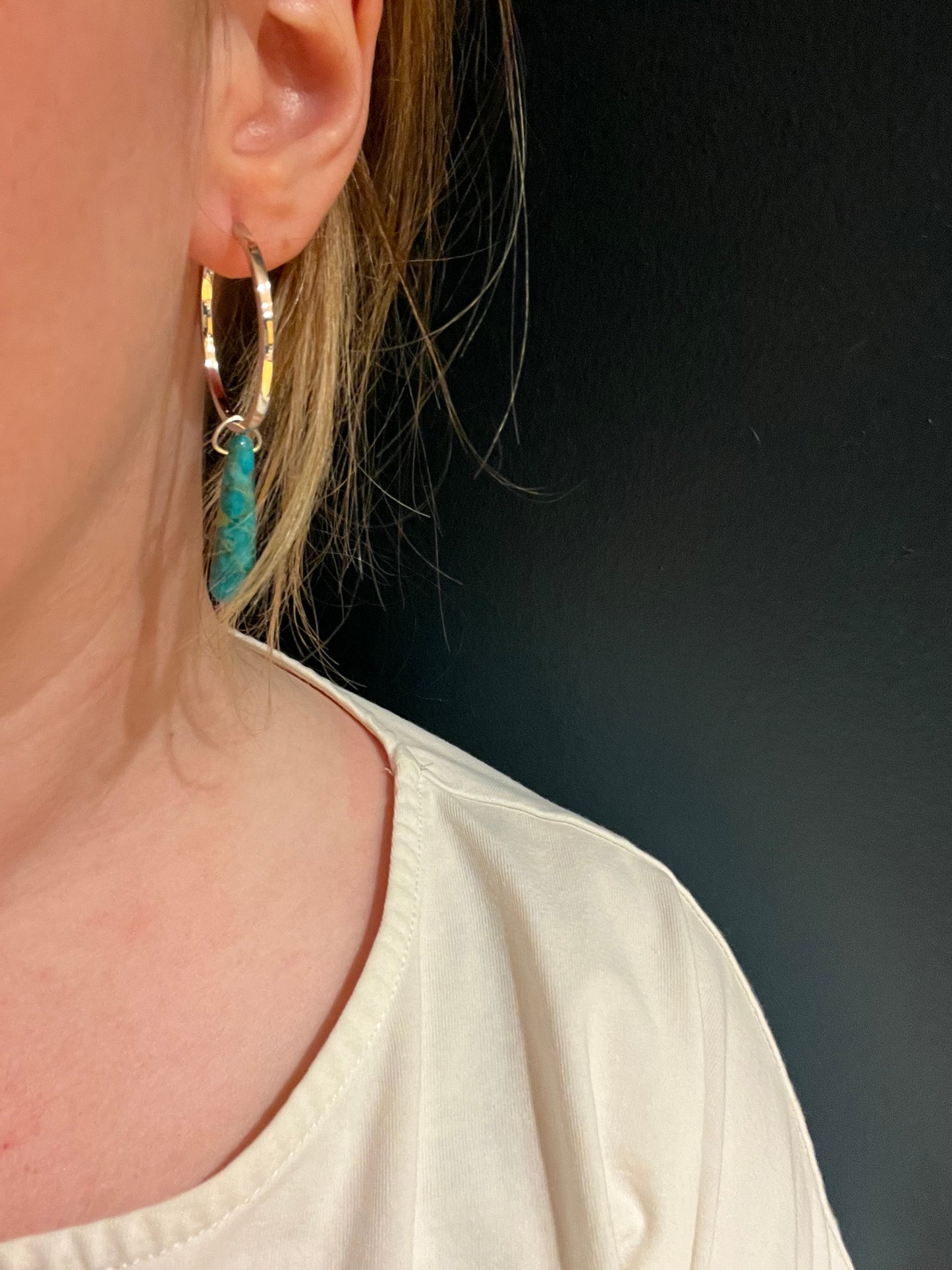 Turquoise and Large Sterling Silver Hoops