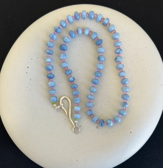 Blue Opal and Pink Sapphire Necklace