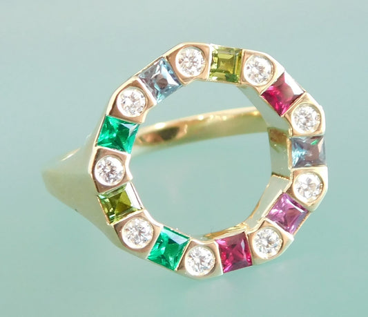 Circle Custom Birthstone Ring 2nd Half Down