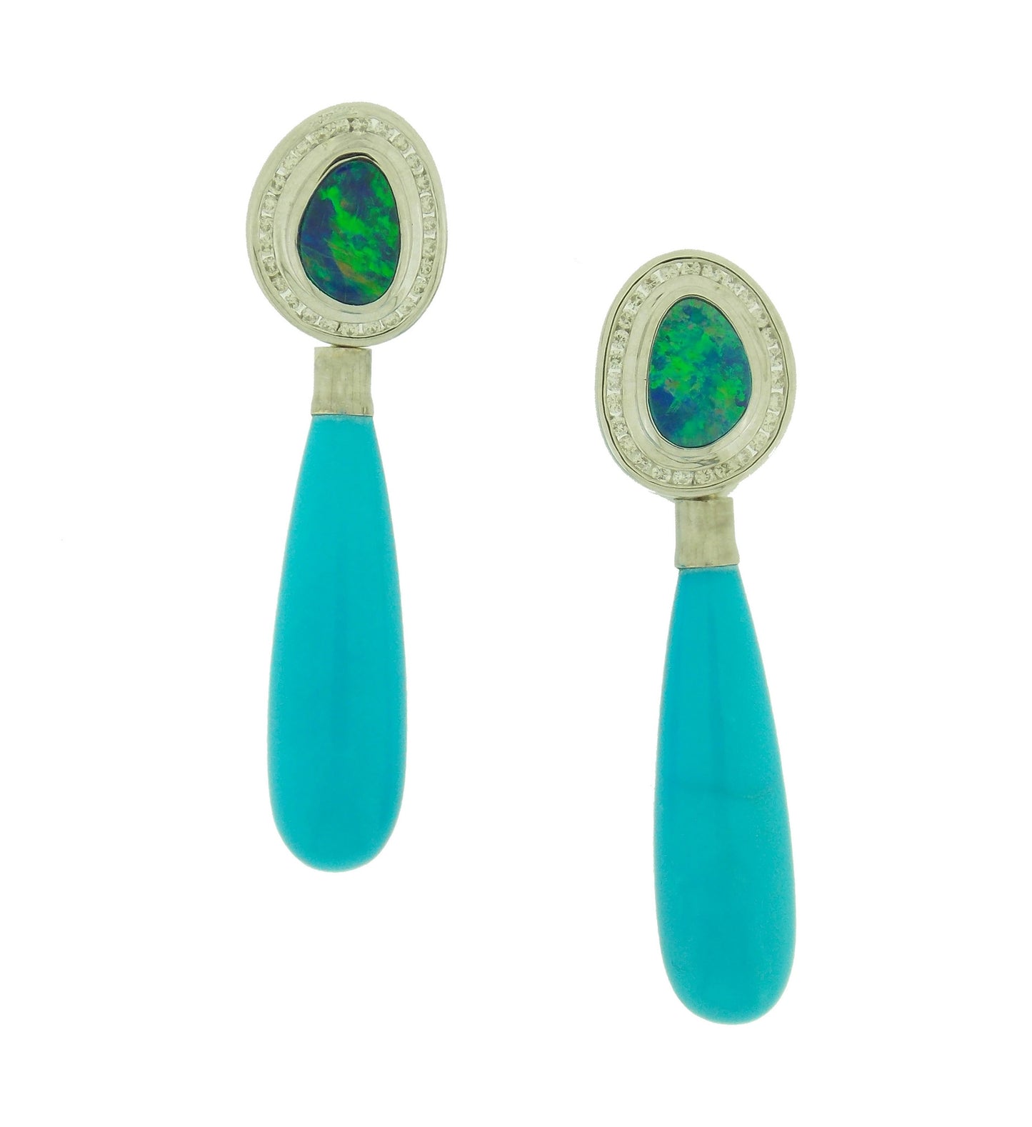 Opal, Diamond and Turquoise Earrings