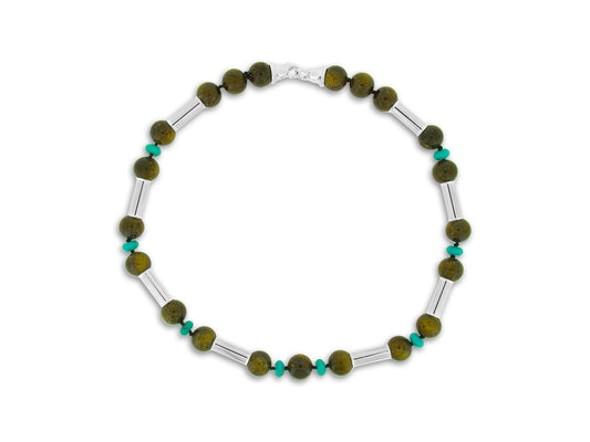 Bronzite, Turquoise and Silver Necklace