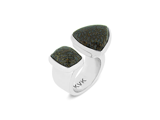 Double Fossilized Dinosaur Bone Ring
