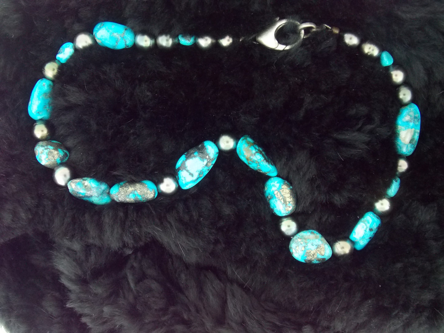 Rare Morenci Turquoise & Tahitian Pearl Necklace