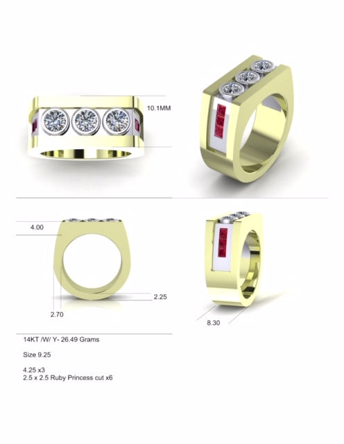 Gentleman's Diamond & Ruby Custom Ring