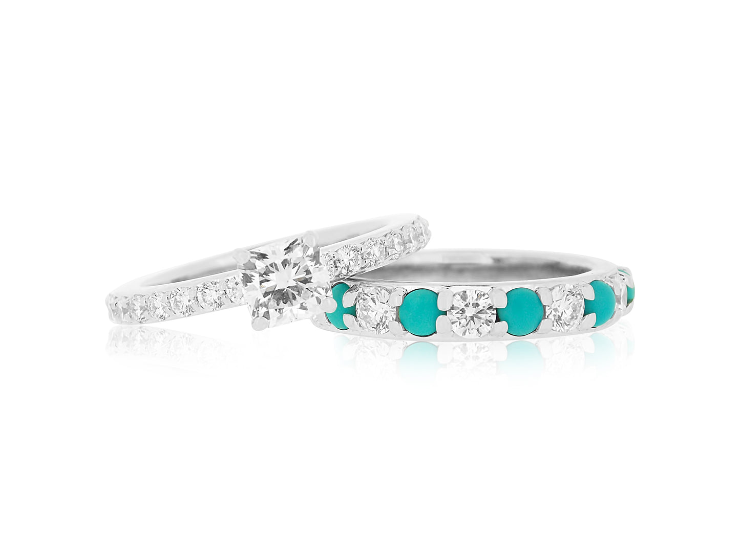 Turquoise and Diamond Engagement Ring Set