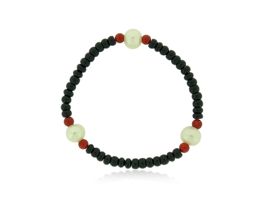 Onyx, Pearl and Coral Bracelet