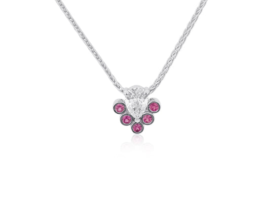 Pear Diamond Pendant with Pink Sapphires