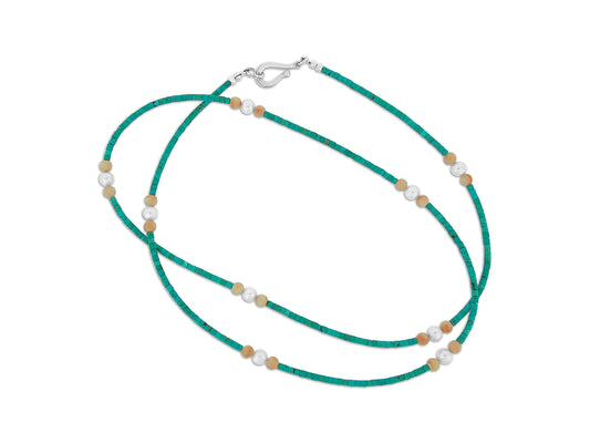 Coral, Turquoise, and Pearl Necklace