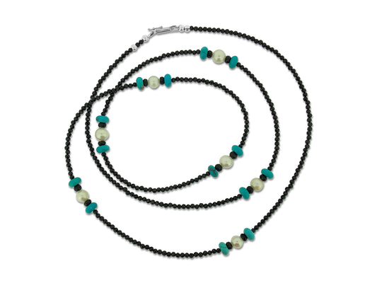 Turquoise, Pearl and Spinel Long Necklace