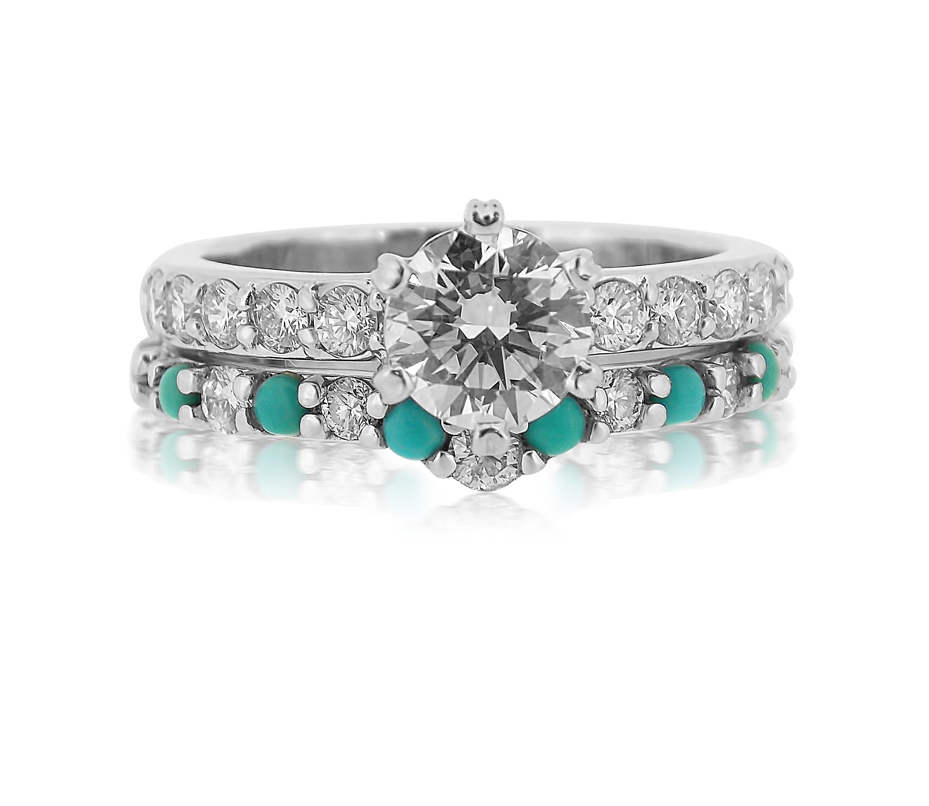 Turquoise & Diamond Wedding Set, turquoise wedding band, – KVK Jewelry Turquoise & Diamond Wedding Set, turquoise wedding band, – KVK Jewelry