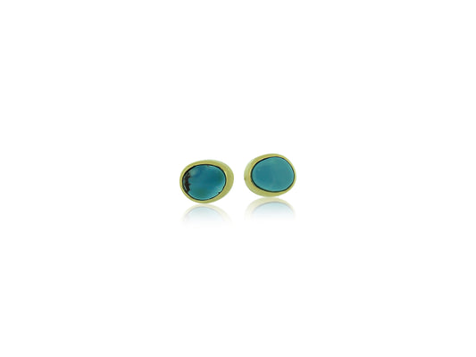Turquoise Bezel Gold Stud Earrings